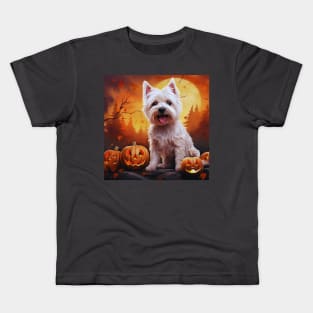 Happy West Highland White terrier Halloween Pumpkin Kids T-Shirt